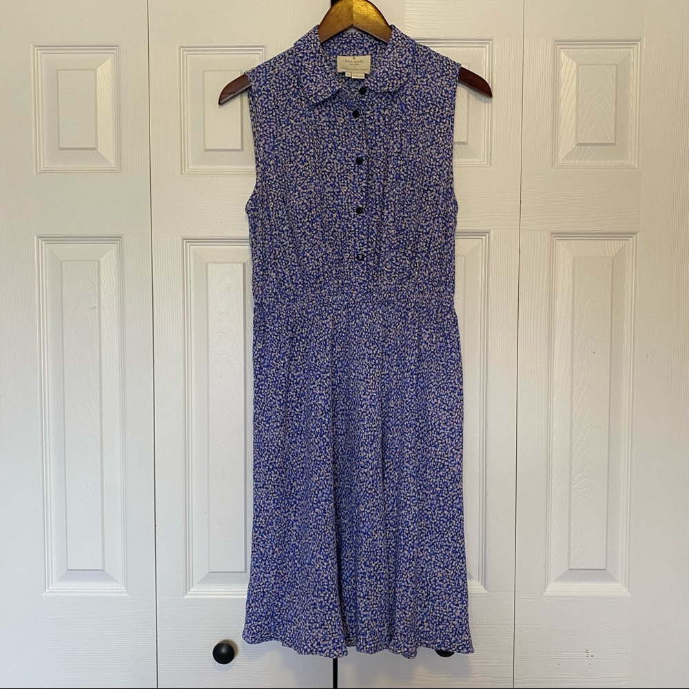 Kate Spade sleeveless blue printed shirt dress size medium